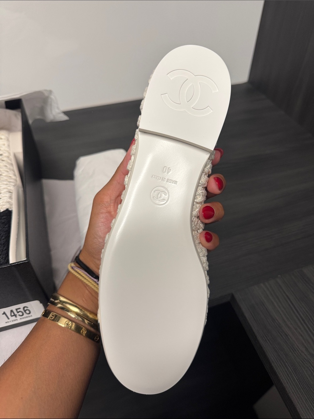 CHANEL 2026 Cream Crochet Ballet Flats with Black Cap Toe - Picture 5 of 5
